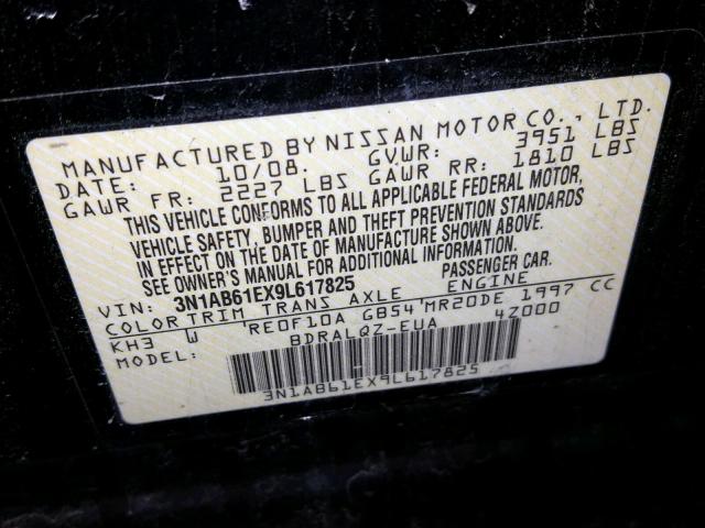 3N1AB61EX9L617825 - 2009 NISSAN SENTRA 2.0 BLACK photo 10