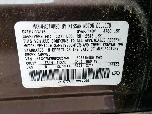 JN1CV7AP8GM202769 - 2016 INFINITI Q50 BASE BROWN photo 10