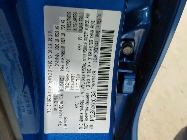 3MYDLBYVXKY501346 - 2019 TOYOTA YARIS L BLUE photo 10