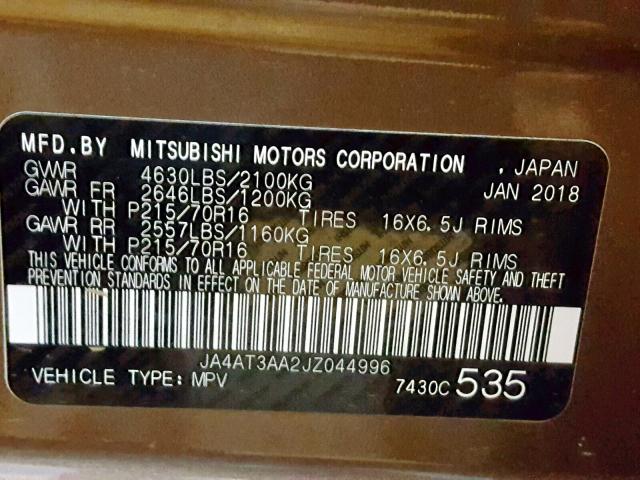 JA4AT3AA2JZ044996 - 2018 MITSUBISHI ECLIPSE CR BROWN photo 10