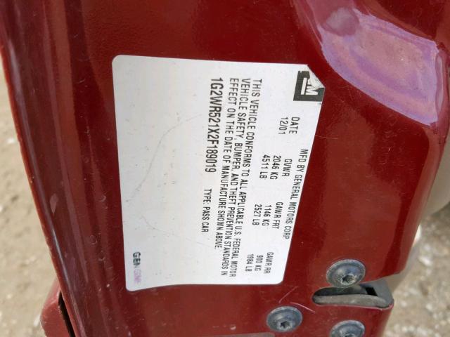 1G2WR521X2F189019 - 2002 PONTIAC GRAND PRIX BURGUNDY photo 10