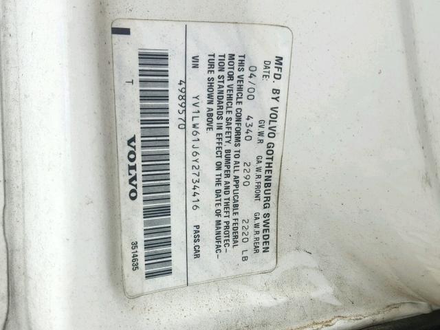 YV1LW61J6Y2734416 - 2000 VOLVO V70 BASE CREAM photo 10