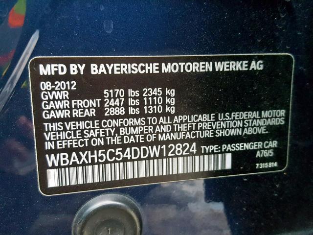 WBAXH5C54DDW12824 - 2013 BMW 528 XI BLUE photo 10