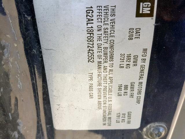 1G2AL18F687242552 - 2008 PONTIAC G5 BLUE photo 10