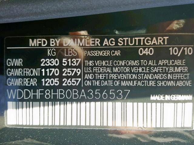 WDDHF8HB0BA356537 - 2011 MERCEDES-BENZ E 350 4MAT BLACK photo 10