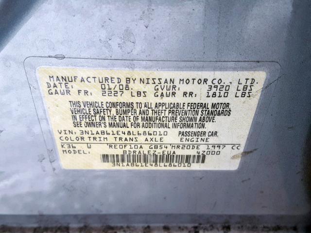 3N1AB61E48L686010 - 2008 NISSAN SENTRA 2.0 GRAY photo 10