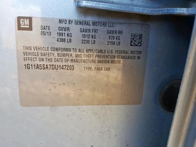 1G11A5SA7DU147203 - 2013 CHEVROLET MALIBU LS 蓝色 照片 10