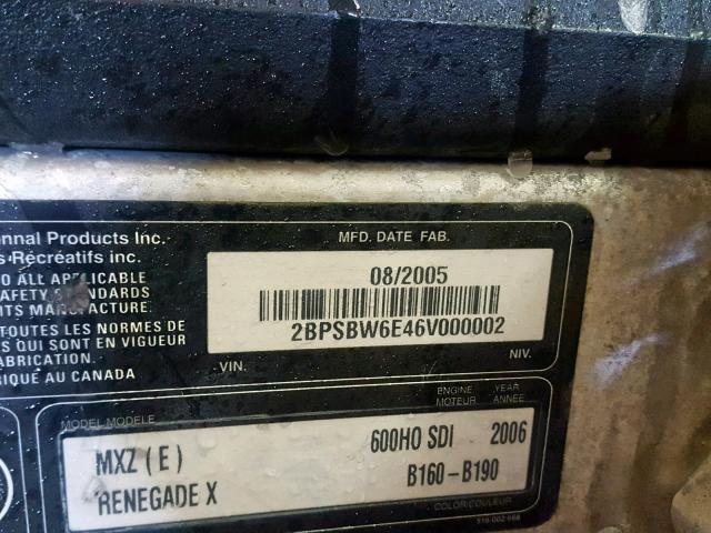 2BPSBW6E46V000002 - 2006 SKI DOO MX Z 600 YELLOW photo 10