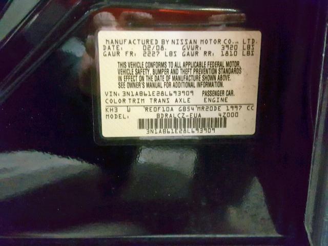 3N1AB61E28L693909 - 2008 NISSAN SENTRA 2.0 BLACK photo 10