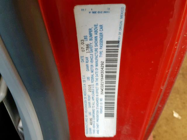 3VWCD21YX4M304292 - 2004 VOLKSWAGEN NEW BEETLE Rot Foto 10
