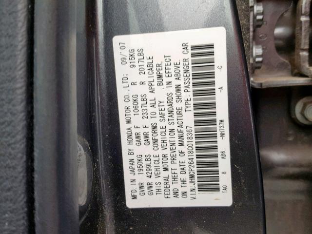 JHMCP26418C018367 - 2008 HONDA ACCORD LXP GRAY photo 10