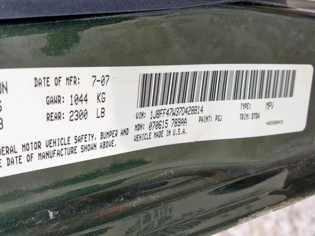 1J8FF47W37D428814 - 2007 JEEP COMPASS GREEN photo 10