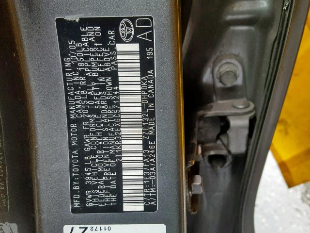 2T1KR32EX6C571244 - 2006 TOYOTA COROLLA MA GRAY photo 10