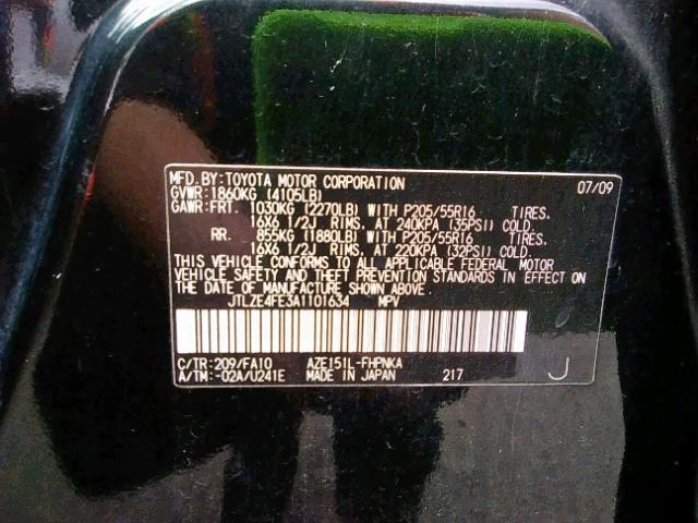 JTLZE4FE3A1101634 - 2010 TOYOTA SCION XB შავი ფოტო 10