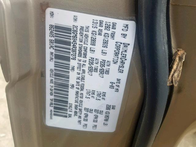 2C8GM68454R387278 - 2004 CHRYSLER PACIFICA GOLD photo 10