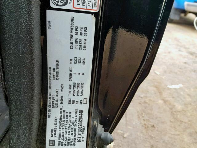 1GTDT39E288204448 - 2008 GMC CANYON SLE BLACK photo 10