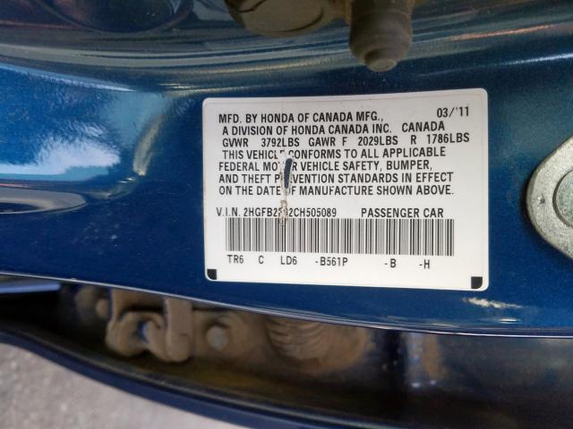 2HGFB2F92CH505089 - 2012 HONDA CIVIC EXL  照片 10