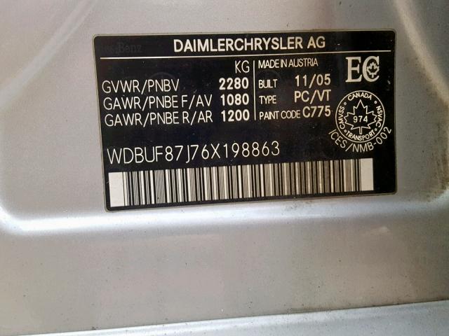 WDBUF87J76X198863 - 2006 MERCEDES-BENZ E 350 4MAT SILVER photo 10