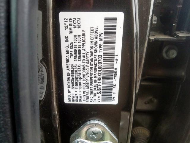 5J6TF1H5XDL000703 - 2013 HONDA CROSSTOUR EXL  ფოტო 10