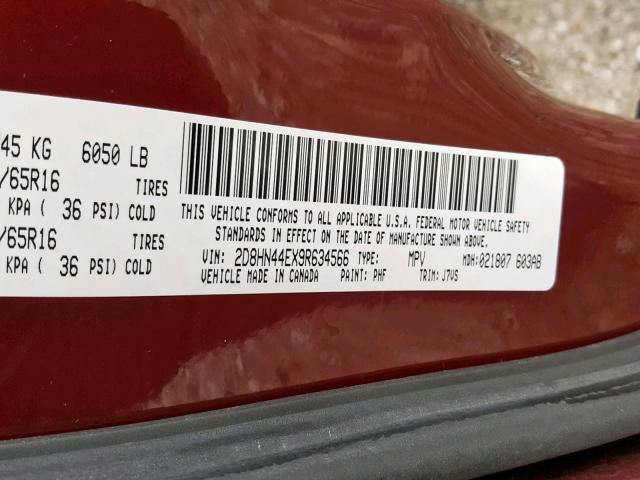 2D8HN44EX9R634566 - 2009 DODGE CARAVAN BURGUNDY photo 10