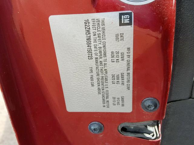 1G2ZH57N684158723 - 2008 PONTIAC G6 GT RED photo 10