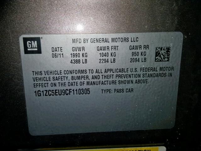 1G1ZC5EU9CF110305 - 2012 CHEVROLET MALIBU 1LT 棕色 照片 10