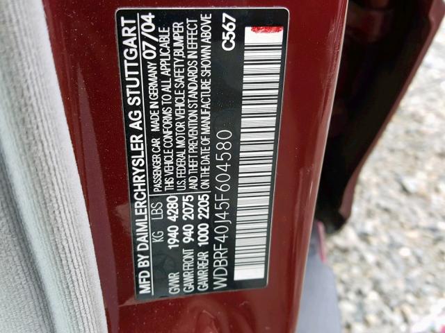 WDBRF40J45F604580 - 2005 MERCEDES-BENZ C 230K SPO BURGUNDY photo 10