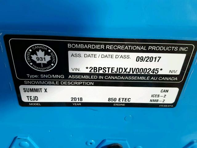 2BPSTEJDXJV000245 - 2018 SKI DOO MARINE LOT BLUE photo 10