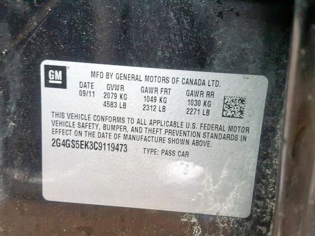 2G4GS5EK3C9119473 - 2012 BUICK REGAL PREM GRAY photo 10