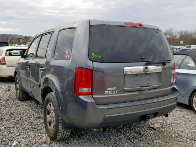 5FNYF3H2XAB019313 - 2010 HONDA PILOT LX GRAY photo 3