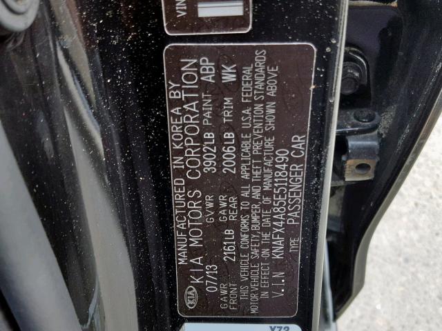 KNAFX4A85E5118490 - 2014 KIA FORTE EX BLACK photo 10