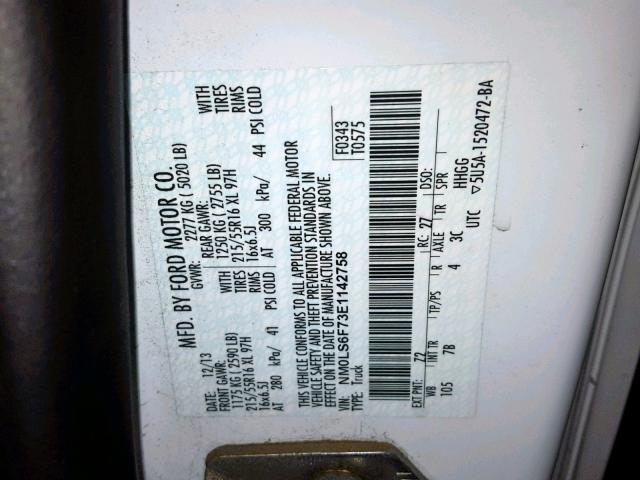 NM0LS6F73E1142758 - 2014 FORD TRANSIT CO WHITE photo 10