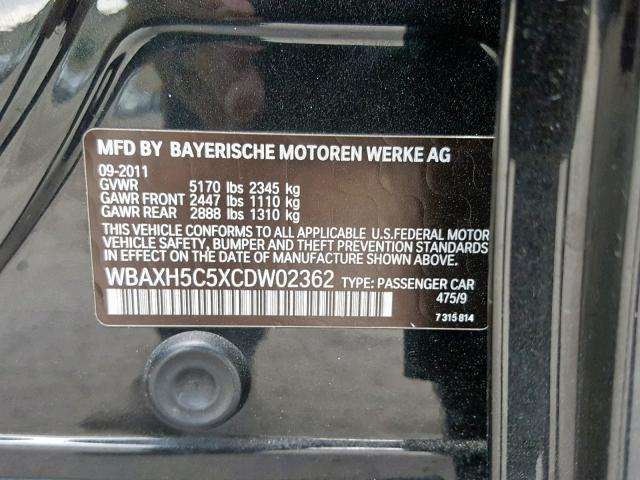 WBAXH5C5XCDW02362 - 2012 BMW 528 XI BLACK photo 10