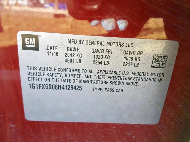 1G1FX6S08H4128425 - 2017 CHEVROLET BOLT EV PR BURGUNDY photo 10