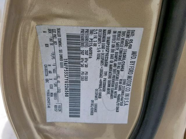 1FAFP55S7YG226588 - 2000 FORD TAURUS SES GOLD photo 10