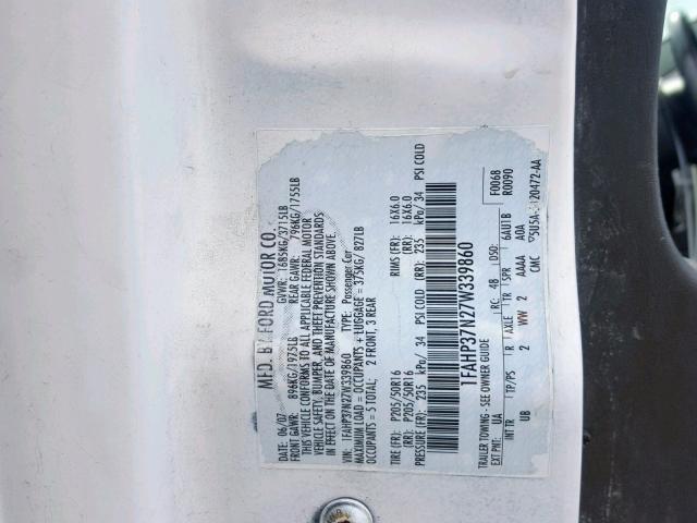 1FAHP37N27W339860 - 2007 FORD FOCUS ZX5 WHITE photo 10