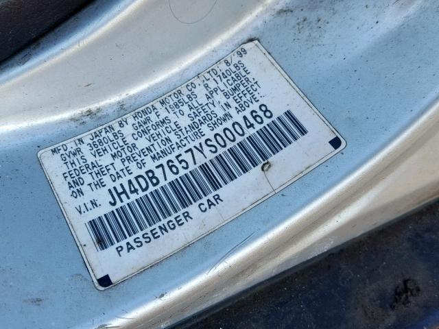 JH4DB7657YS000468 - 2000 ACURA INTEGRA LS SILVER photo 10