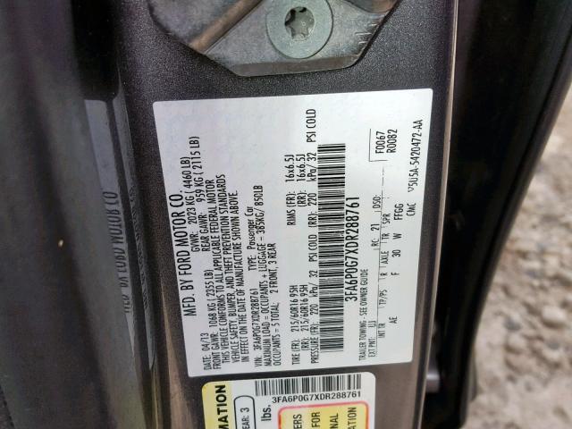 3FA6P0G7XDR288761 - 2013 FORD FUSION S GRAY photo 10