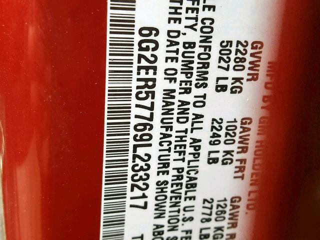 6G2ER57769L233217 - 2009 PONTIAC G8 RED photo 10