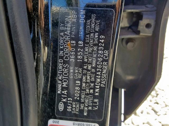 KNADM4A36D6283249 - 2013 KIA RIO LX BLACK photo 10