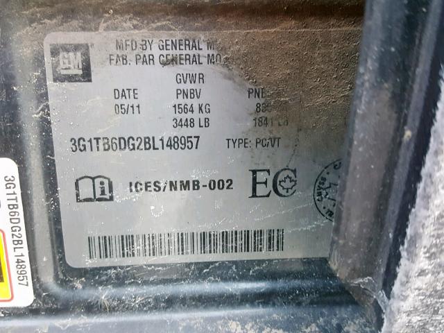 3G1TB6DG2BL148957 - 2011 CHEVROLET AVEO LS CHARCOAL photo 10