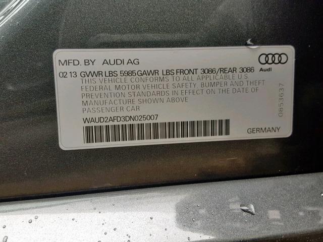 WAUD2AFD3DN025007 - 2013 AUDI S8 QUATTRO BLACK photo 10