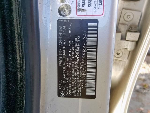 WBANA53555B860847 - 2005 BMW 525 I SILVER photo 10