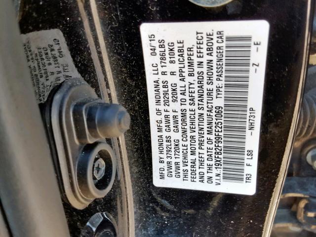 19XFB2F99FE251069 - 2015 HONDA CIVIC EXL BLACK photo 10