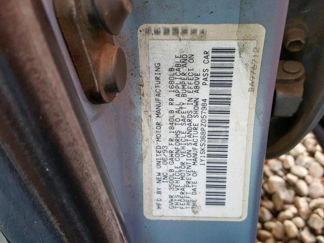 1Y1SK5368PZ057984 - 1993 GEO PRIZM BASE ლურჯი ფოტო 10