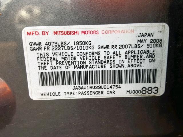 JA3AU16U29U014754 - 2009 MITSUBISHI LANCER DE GRAY photo 10