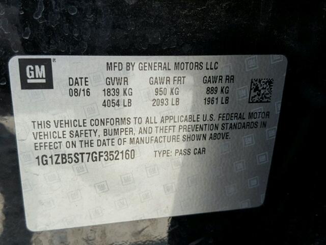 1G1ZB5ST7GF352160 - 2016 CHEVROLET MALIBU LS BLACK photo 10