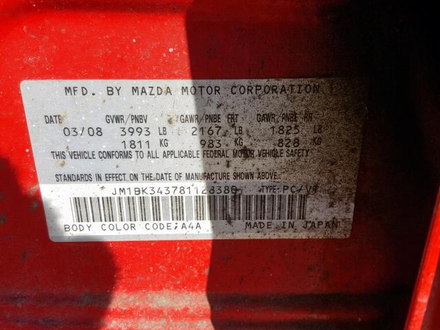 JM1BK343781128380 - 2008 MAZDA 3 HATCHBAC RED photo 10