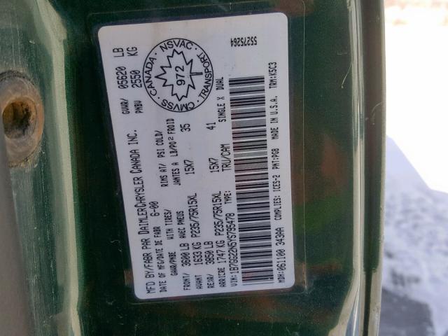 1B7GG22N5YS795478 - 2000 DODGE DAKOTA GREEN photo 10