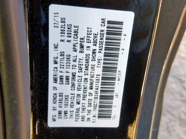 1HGCT1B34FA015879 - 2015 HONDA ACCORD LX- BLACK photo 10